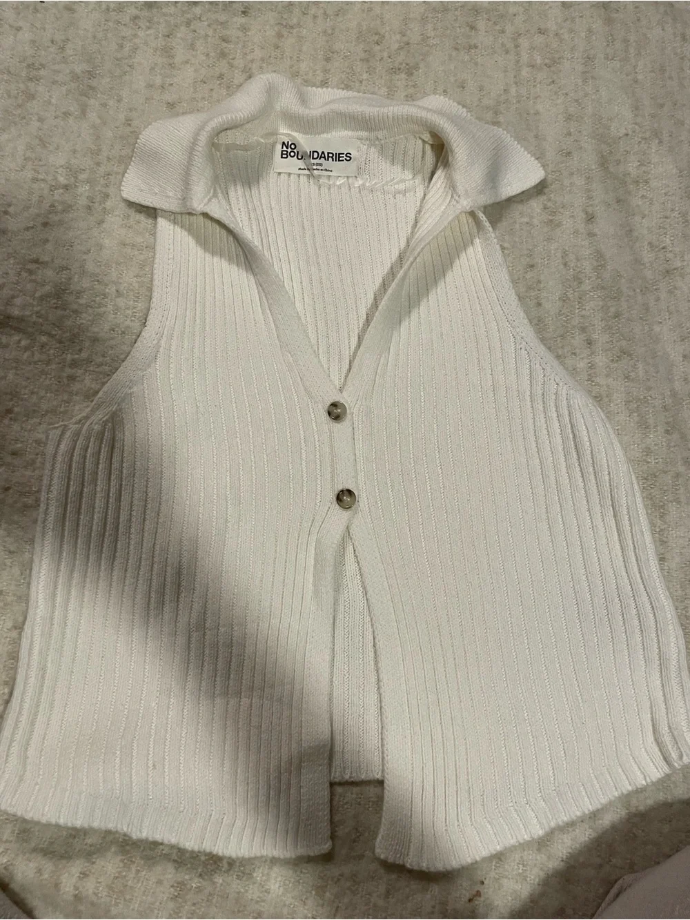No Boundaries Cream Ribbed Collared Button Tank - Picture 2 of 3
